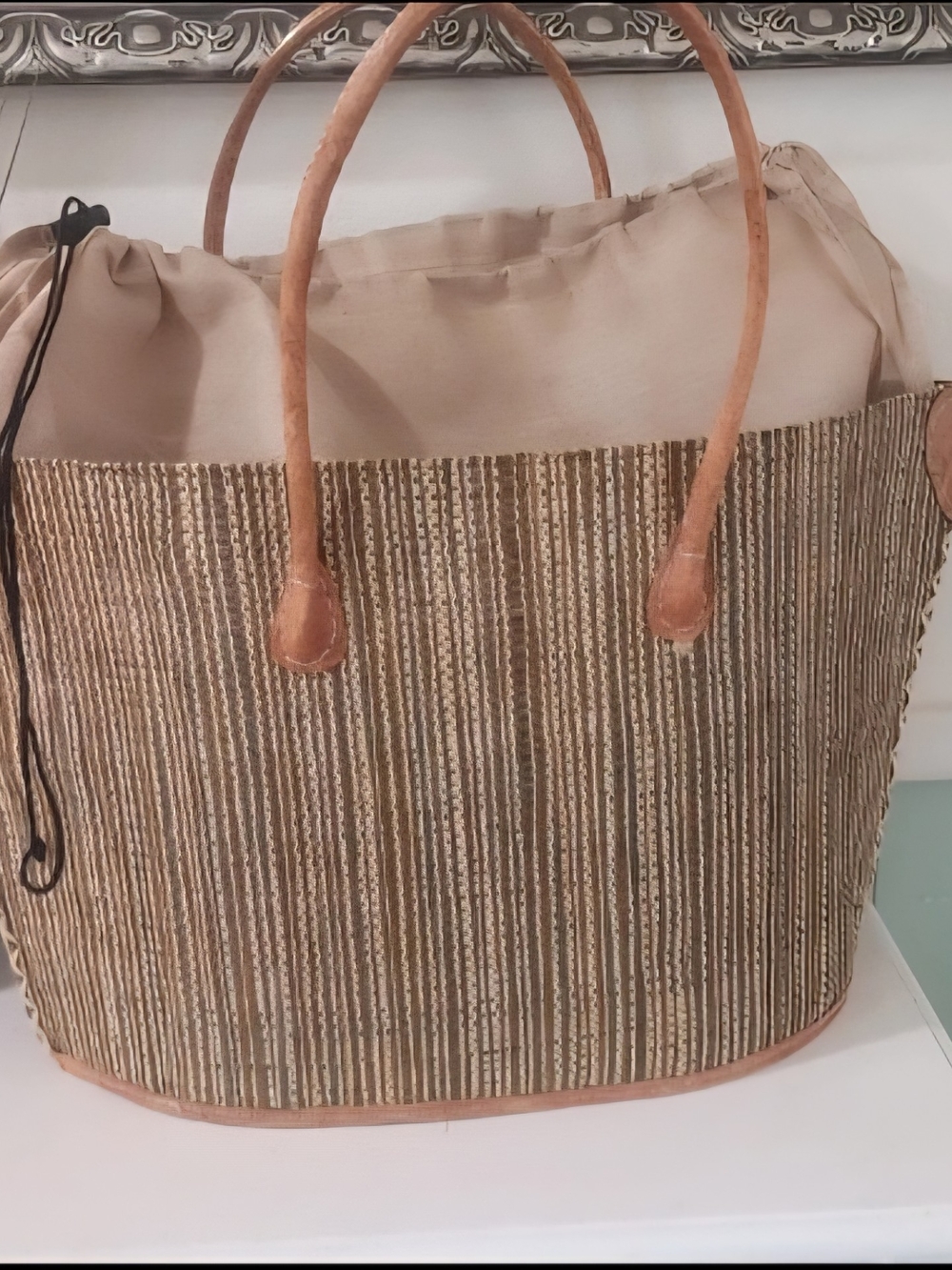 Woven Straw Tote Bag with Beige Lining